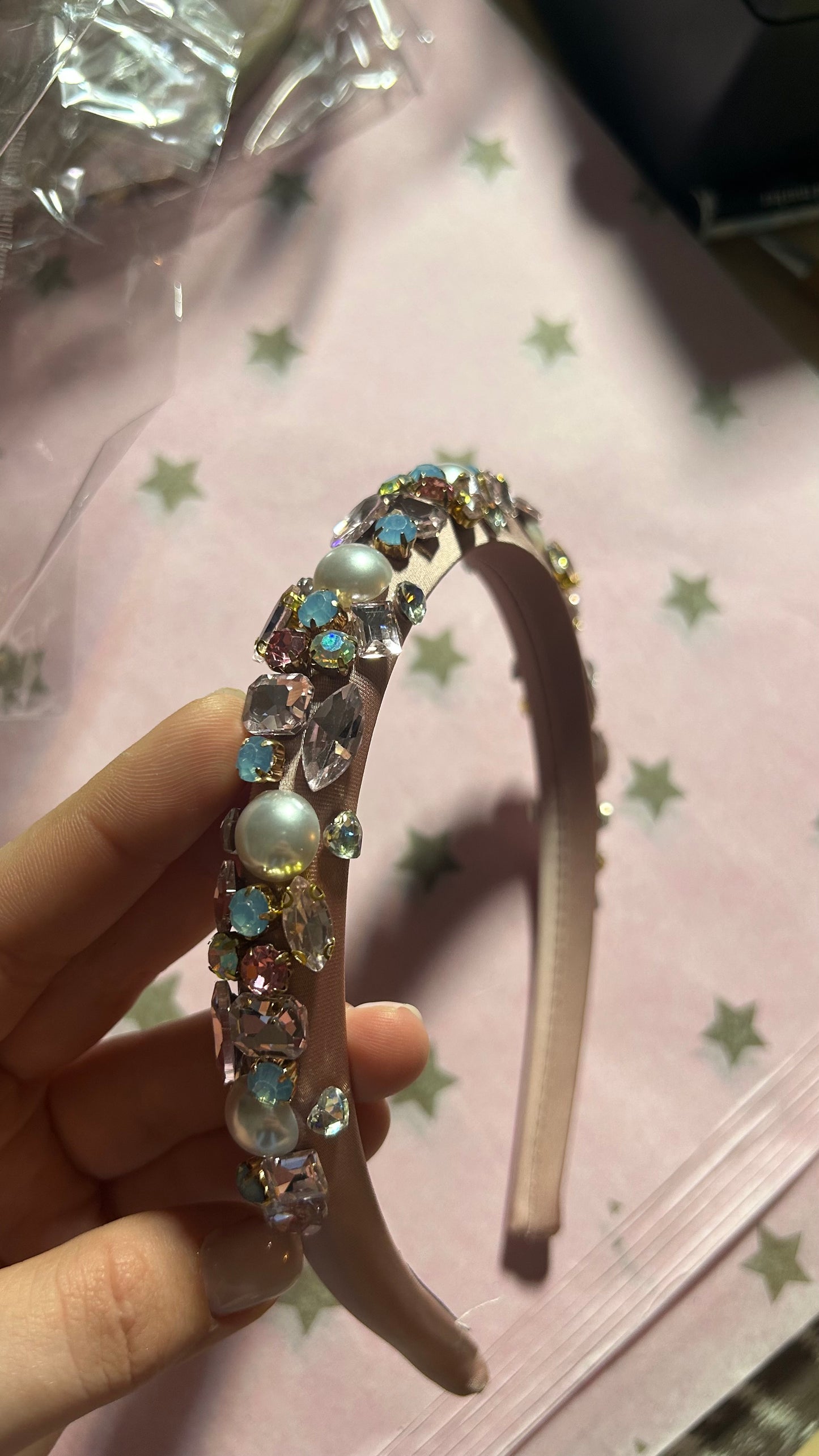 Haarband light pink met diamantjes 🌸🪩